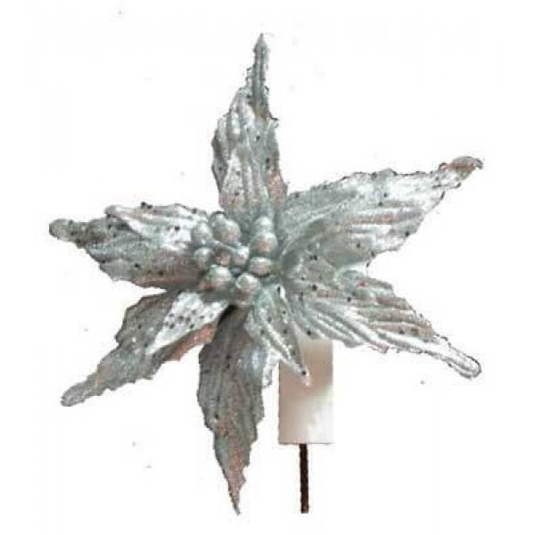 Χριστουγεννιάτικο Υφασμάτινο Λουλούδι Ασημί (25cm)